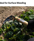 Compact Hand Weeding Sickle For Quick Surface Weed Removal In Narrow Beds And Tight Spaces, twisted blade scraping soil