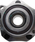 Go To Front Wheel Bearing And Hub Assembly For Nissan Models, Complete Replacement Kit, front view of metal bearing and hub