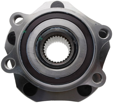 Go To Front Wheel Bearing And Hub Assembly For Nissan Models, Complete Replacement Kit, front view of metal bearing and hub