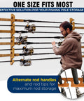 Man inspecting Horizontal Ceiling Rod Holder For Eight Rods Wall Mounted Fishing Reel And Gear Storage Rack