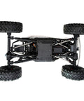 Bottom view of RBX10 Ryft 1/10 Scale 4WD Brushless RC Truck Ready To Run Rock Bouncer RTR with tube chassis and axles