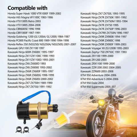 12V Electric Fuel Pump Fits Honda Goldwing GL1200A 1984-1987 and V65 Magna VF1100C 1983-1985 with fuel filter and clamps