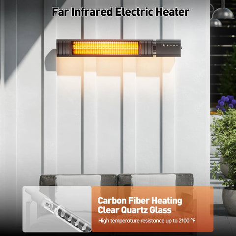 WiFi Controlled Infrared Outdoor Heater 1500 Watt Wall Mount Or Ceiling Mount 9 Heat Levels 24 Hour Timer installed outside