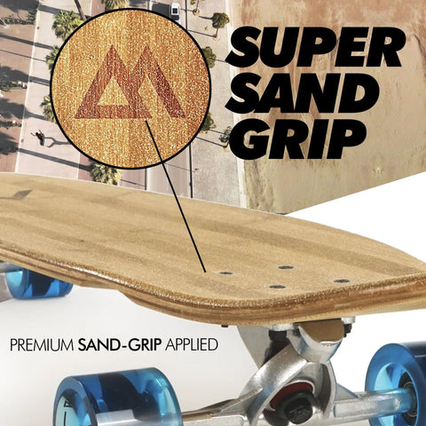 Kicktail Cruiser Longboard for Commuting and Carving Bamboo Deck with Maple Core 44 by 9 Inches blue wheels super sand grip