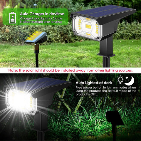 Solar Spotlight 40 LED Outdoor Lights USB And Solar Powered auto charging and lighting on grass lawn during day and night