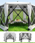 Six Sided Pop Up Gazebo Tent With Mesh Windows, Quick Set Up, 12x12 Foot Backyard And Camping Canopy Shelter, Removable Wind Panels