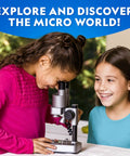 Children using Dual LED Kids Microscope Set With 50 Plus Piece Science Kit, 10 Prepared Slides And 10 DIY Blank Slides For Biology Experiments, Educational STEM Toy For Ages 8 12, Amazon Exclusive