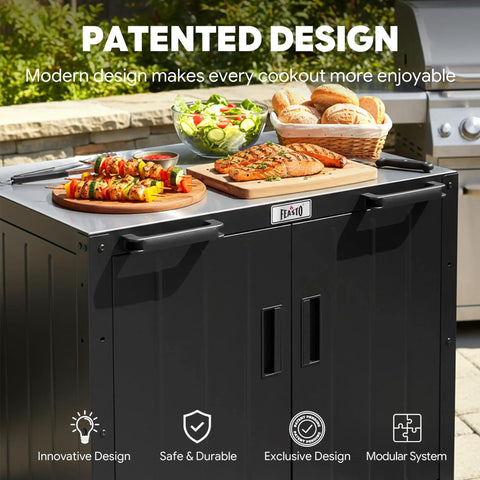 Patio-Ready Outdoor Grill Cart With Storage Cabinet And Stainless Steel Top, 35-Inch Grill Station With Door, modular kitchen island