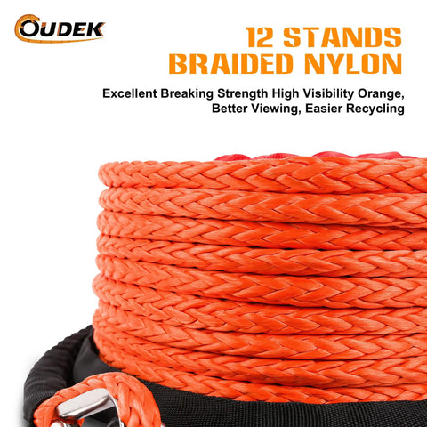 Heavy Duty One Half Inch By Eighty Five Foot Synthetic Winch Rope Kit With 31500 LBS Capacity, UHMWPE Braided Line, Protective Sleeve, Forged Hook And Safety Pull Strap For 4x4 Trucks, SUVs, ATVs, UTVs And Off Road Adventures