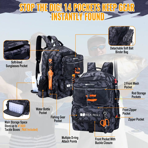50L Fishing Tackle Backpack With Built In Rod Holder Water Resistant Outdoor Gear Go To All In One Tackle Organizer overview
