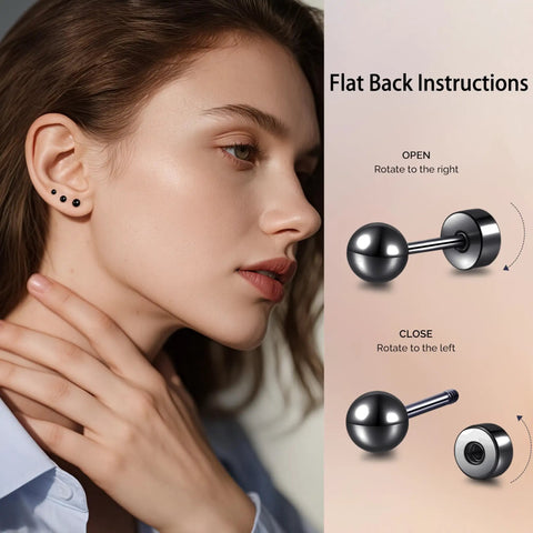 Titanium Screw Back Flat Back Ball Stud Earrings For Women And Men Hypoallergenic Implant Grade F136 Titanium Nickel Free And Lead Free Comfortable Lightweight Unisex Jewelry For Sensitive Ears Go-To Everyday Wear, black 3mm flatback