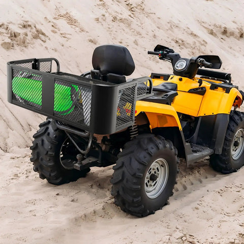Heavy Duty Rear Cargo Basket For ATV And UTV Detachable Steel Mesh Drop Rack Black Powder Coated Rust Resistant Universal Trail Ready Sling Your Gear No Sweat