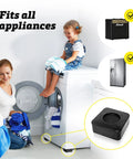 4 Pack Anti Vibration Pads For Washer And Dryer, Stop The Wobble And Loud Rumbles illustrated in a laundry room scene