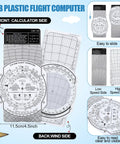 All In One Pilot Kit For VFR Flight Planning With E6B Flight Computer showing calculator and wind side dimensions