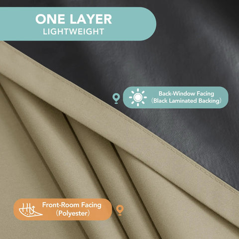 Dope Blackout Curtain Panels For Bedroom And Living Room Taupe 54 x 72 Inches 2 Panels Light Blocking Privacy Room Darkening Drapes With Silver Grommets showing front and back layers