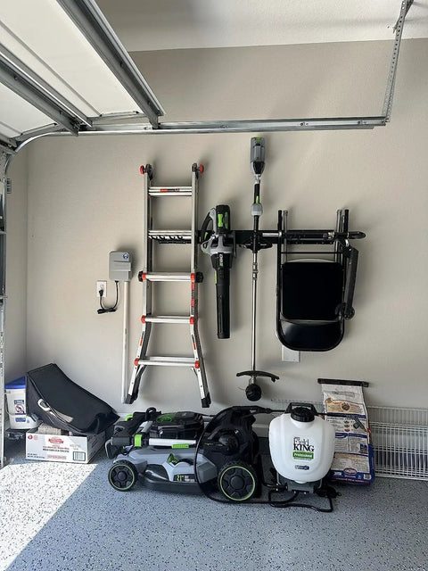 51 Inch Heavy Duty Garage Wall Organizer Rack With Adjustable Double Layer Hooks Carbon Steel Wall Mount holding ladder and tools