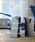 Rapid charging feature of 4K HD Camera Drone With Brushless Motors next to spare battery and controller on table.