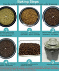 Steps for roasting coffee beans with Electric Coffee Bean Roaster For Home Use With 110V 800W, illustrated in six stages.