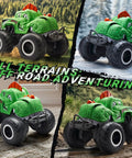 Monster Truck RC Car For Kids Waterproof 1to20 Scale Dinosaur Monster Trucks With 2 Batteries 2.4GHz All Terrain Remote Control Stunt Car 360 Degree Spins LED Lights Epic Birthday Gift For Ages 4 5 6 driving on different terrains