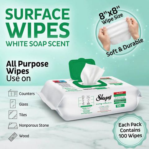 XL All Purpose Cleaning Wipes 100 Count No Streak Natural Vinegar And Baking Soda Formula Jumbo 8x8 Inches package
