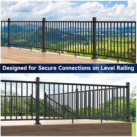 4 Pack Aluminum Fixed Railing Brackets With Level Foot For Outdoor Decks And Porches Built Tough No Fuss Rust Resistant Textured AAMA 2604 Powder Coat Finish Railing Bracket Connectors For Modular Rail System Easy Install And Long Lasting