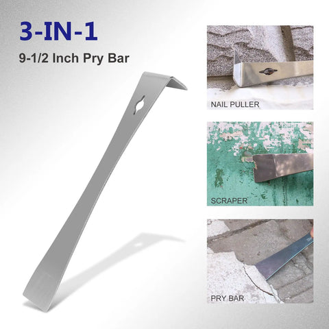 Two Piece Stainless Steel Pry Bar Set Built Tough For Demolition Includes Flat Pry Bar Nine And A Half Inches Long
