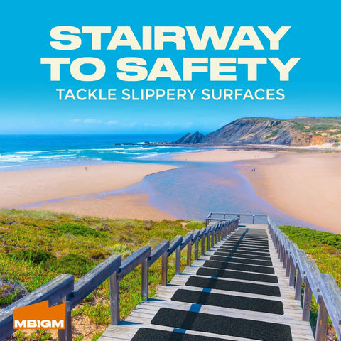 Coastal view with steps featuring 12 Pack 6 By 30 Inch Pre Cut Stair Treads With Heavy Duty Adhesive Non Slip Rubber Traction Strips
