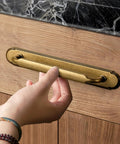 Antique Brass Cabinet Pulls With Backplate Spacer 2 Pack shown on kitchen drawer, 5 inch center to center, solid zinc alloy, corrosion resistant