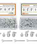 All In One 235 Piece SAE And Metric Grease Fittings Kit With Quarter Inch And Eighth Inch Sizes, open cases, fittings, wrenches