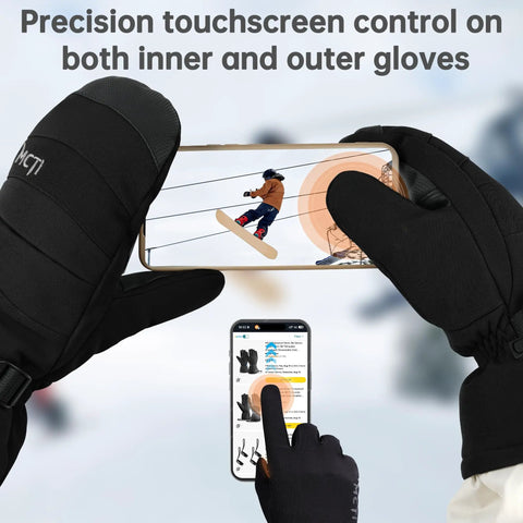 2 In 1 Winter Ski Gloves For Men Waterproof Snowboard Mittens with touchscreen control on phone
