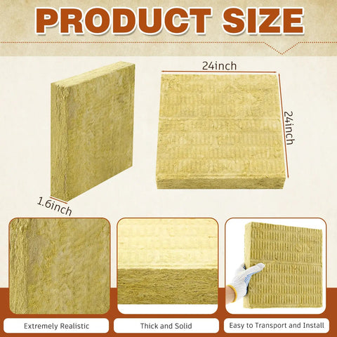 Product size of Heavy Duty Mineral Wool Insulation Boards 24 By 24 Inch Acoustic Dampening Panels for Walls and Ceilings.