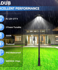 LED Post Light With Adjustable Wattage 60W 48W 36W ETL 5000K Photocell IP65 Outdoor Pole Lighting in rainy night scene