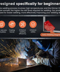 Welding sparks flying as user practices with the 50 Piece Welding Practice Kit With Steel Coupons, Magnetic Clamp, Gloves, And Dice Cube Cuboid Projects For Beginners To Level Up Welding Skills On Real Steel.