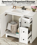 Modern 36 Inch Bathroom Vanity With Integrated Sink And Effortless Soft Close Drawers White Engineered Wood Cabinet showing spacious storage.