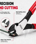 Heavy Duty 7 Inch High Leverage Diagonal Cutting Pliers With Angled Head For Precision Flush Cuts And Smooth Wire Snipping Action That Makes Short Work Of Electrical And Craft Projects Professional Grade Hardware No Sweat Guaranteed, featuring red grips and close trim control.