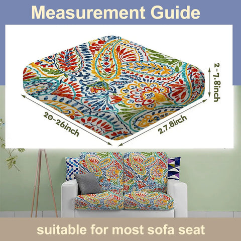 8 Pcs Paisley Patio Sofa Cushion Covers Set Stretchy Replacement Slipcovers, fits 20-27 inch cushions, colorful paisley design
