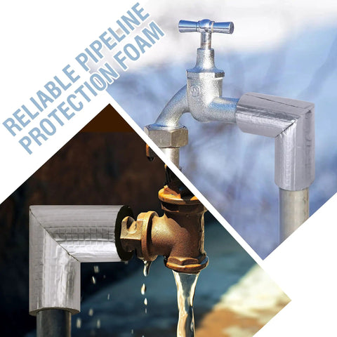 6 Pack Elbow Water Pipe Insulation Tubing With Aluminum Foil For 1 Inch Copper Pipes Heat Retention Foam Sleeve Outdoor Freeze Protection Weatherproof Water Line Insulation Kit shown protecting faucets from freezing weather.