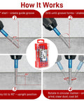 8-Pack Diamond Drill Bits For Ceramic Tiles 2-In-1 Drill And Mill With Built-In Cooling Wax Hex Shank Vacuum Brazed For Porcelain Glass Marble Granite Home DIY Renovation shown in step-by-step drilling process instructions.