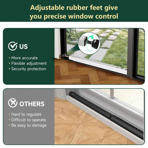 Adjustable Window Security Bars Inside For Home Safety, Easy Install, Heavy Duty Vertical Lock Bar With Rubber Feet