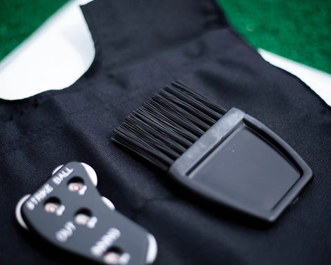 Umpire Gear Kit With 4-Dial Indicator, Plate Brush, And Pro-Style Cloth Bag For Baseball Games displayed on a surface