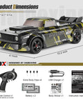 1/18 Scale Drift RC Car With Gyro And 2.4GHz Remote 28 KmH Top Speed RTR 4x4 Electric Vehicle black and yellow with accessories