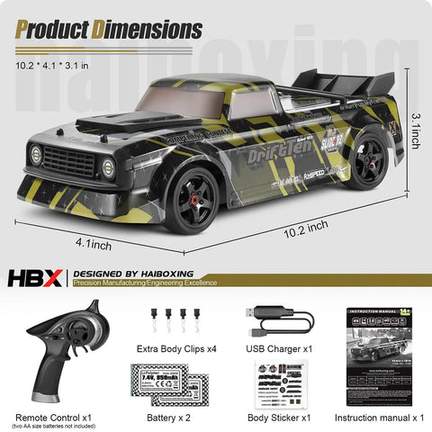 1/18 Scale Drift RC Car With Gyro And 2.4GHz Remote 28 KmH Top Speed RTR 4x4 Electric Vehicle black and yellow with accessories