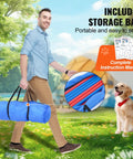 Person carrying blue storage bag for All In One Dog Agility Training Kit With 4 Adjustable Hurdles 6 Weave Poles Jump Ring Set