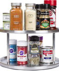 Super Slick Two Tier Spice Rack And Serving Tray, 10 Inch Brushed Stainless Steel Kitchen Organizer for jars and condiments.