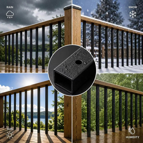 Heavy Duty Black Steel Deck Balusters 101 Pack 32 Inch Metal Railing Spindles for porch with weatherproof features.