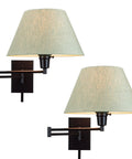 Set Of 2 Modern Swing Arm Wall Sconces With Latte Mocha Empire Fabric Shade 2 In 1 Plug In Or Hardwired Wall Lamp With 3 Way Switch Black Finish