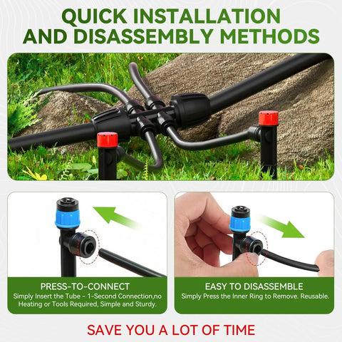 106Ft Drip Irrigation Kit With Quick Connect Tubing, Adjustable Emitters And Sprinklers, demonstration of installation process