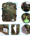 Underseat Carry On Travel Backpack 21L Lightweight Laptop Bag Fits MacBook Pro 16 Underseat Airline Bag Green Camo with pockets