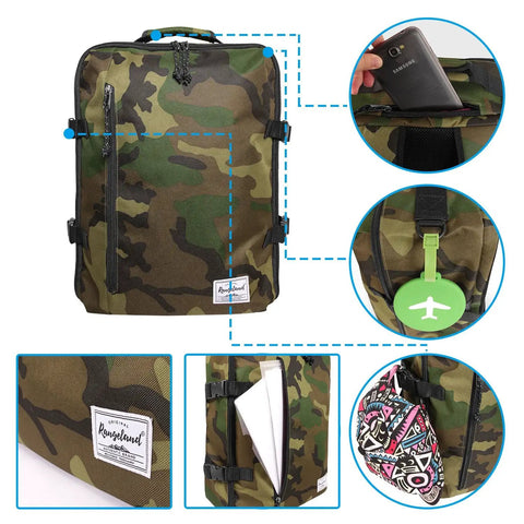 Underseat Carry On Travel Backpack 21L Lightweight Laptop Bag Fits MacBook Pro 16 Underseat Airline Bag Green Camo with pockets