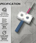 Heavy Duty Drill Powered Wire Puller Attachment Automatic Electrician Fish Tape Tool showing specifications on a concrete background.